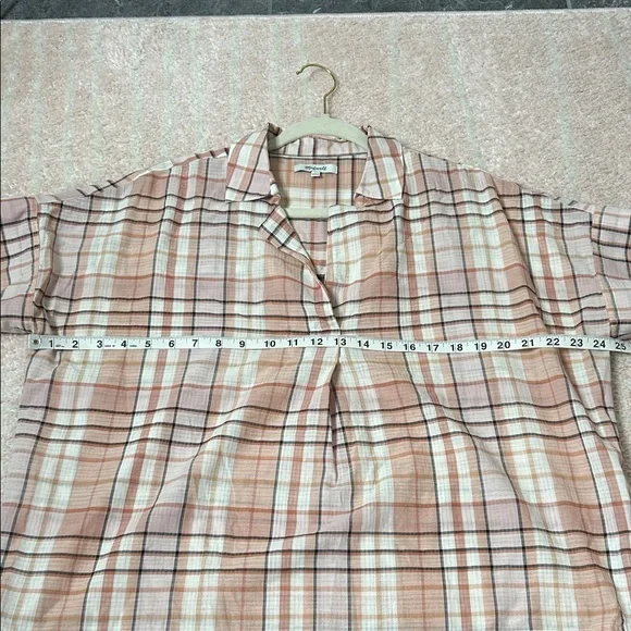Madewell Park Popover Plaid Short Sleeve Shirt Size Medium Cotton Blend Office - Picture 7 of 13